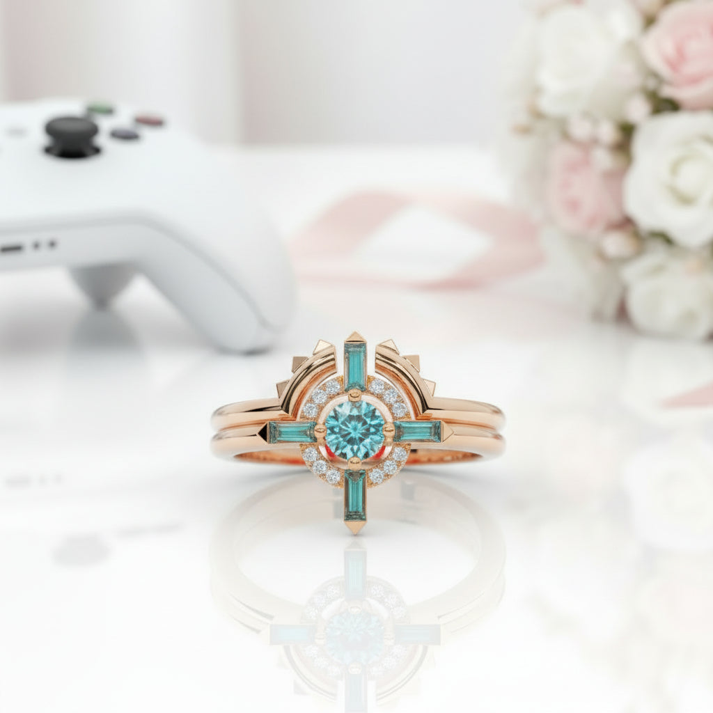 Outlaw's Ring Set- 14k Yellow Gold Video Game Inspired Rings-Black Diamonds New York