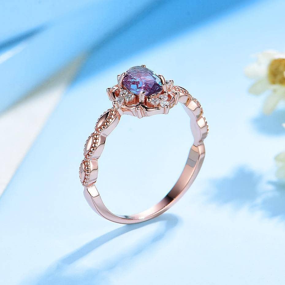 Oval Alexandrite Milgrain Engagement Ring - Black Diamonds New York