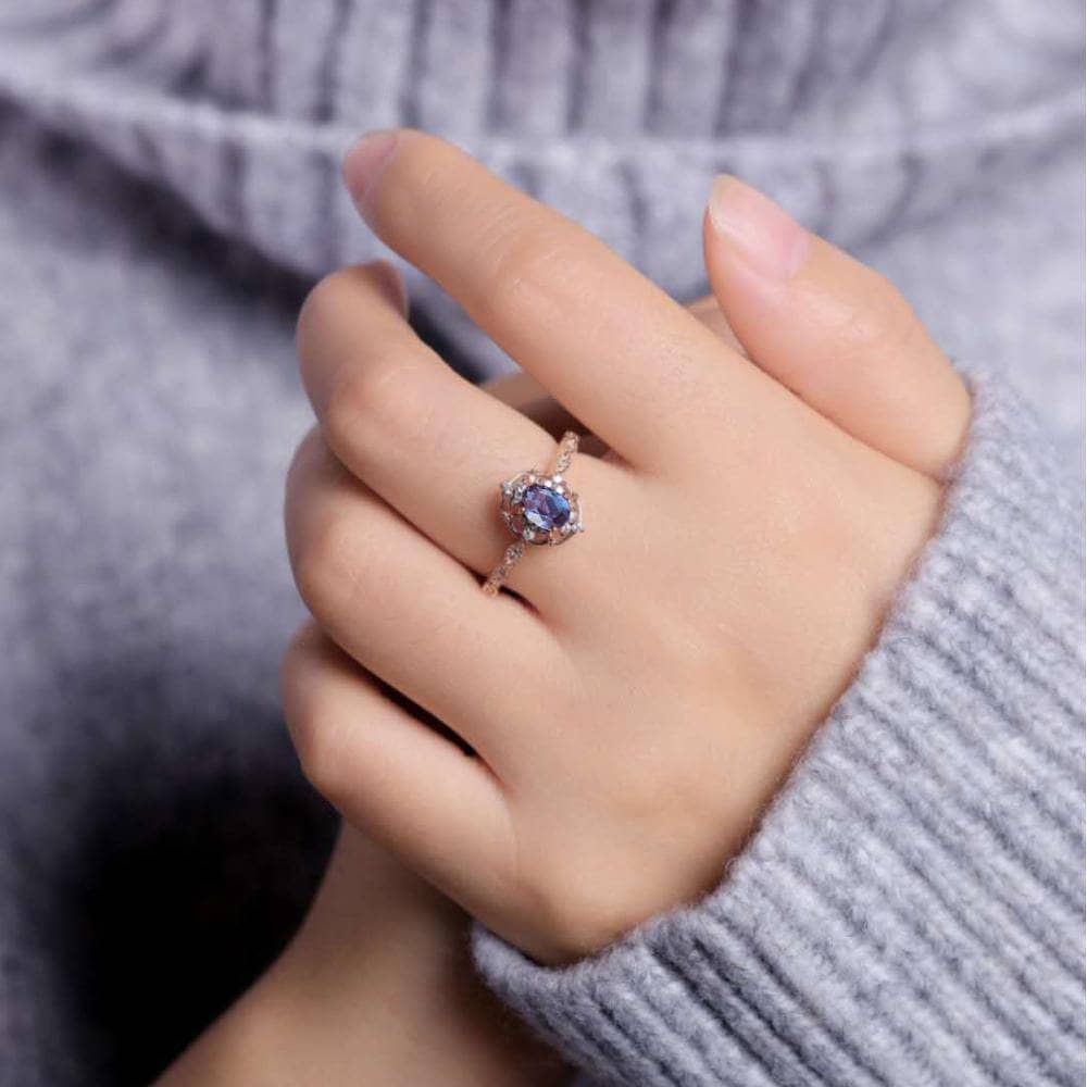 Oval Alexandrite Milgrain Engagement Ring - Black Diamonds New York