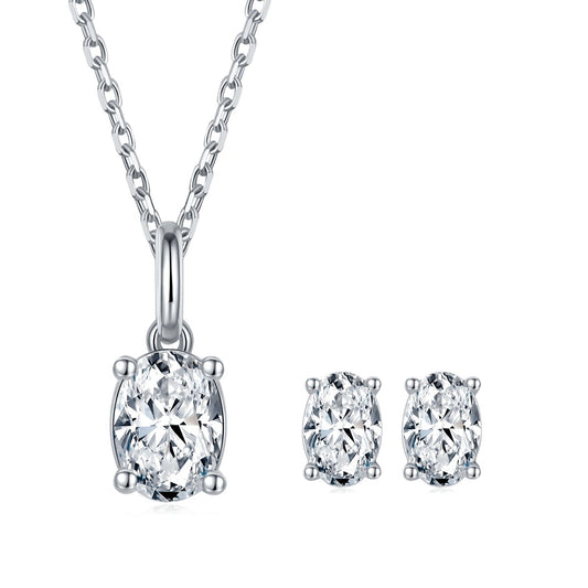 Oval Brilliant Diamond Necklace Earrings Sets For Women Wedding-Black Diamonds New York