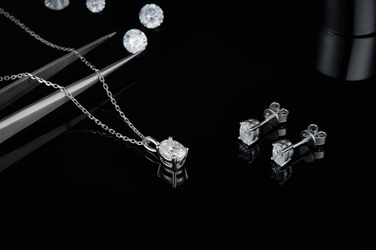 Oval Brilliant Moissanite Necklace Earrings Sets For Women Wedding-Black Diamonds New York