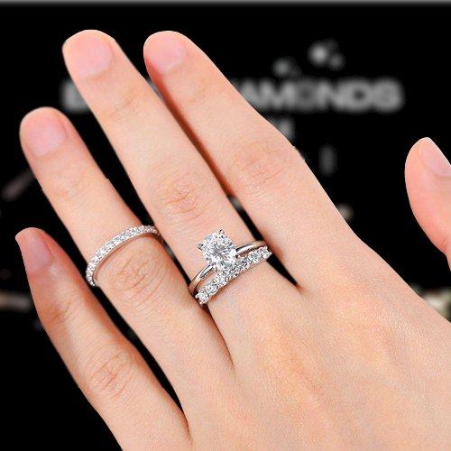 Oval Cut 2ct Diamond Solitaire Wedding Ring Set-Black Diamonds New York