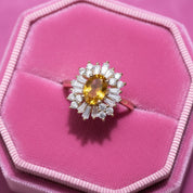 Oval Cut Citrine Flower Engagement Ring-Black Diamonds New York