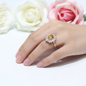 Oval Cut Citrine Flower Engagement Ring-Black Diamonds New York