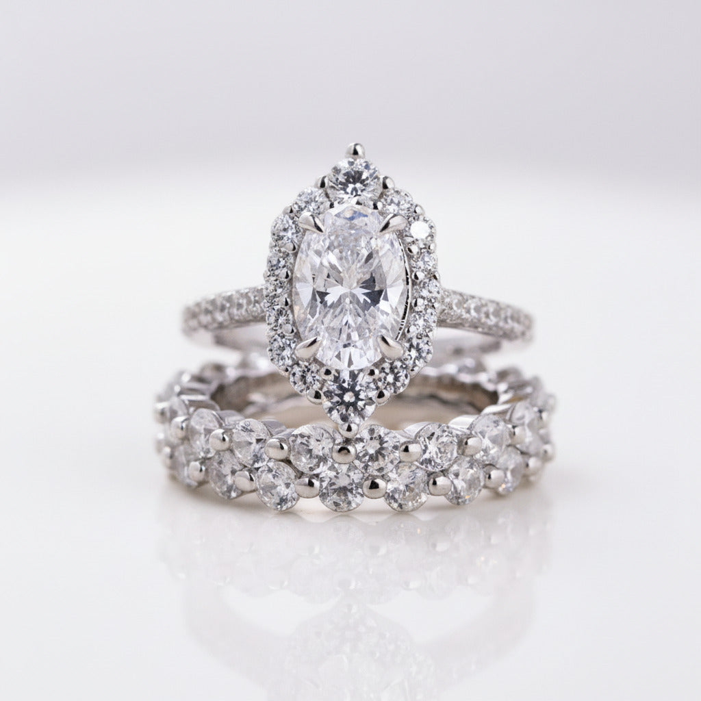Oval Cut Diamond Option 3PC Wedding Ring Set-Black Diamonds New York