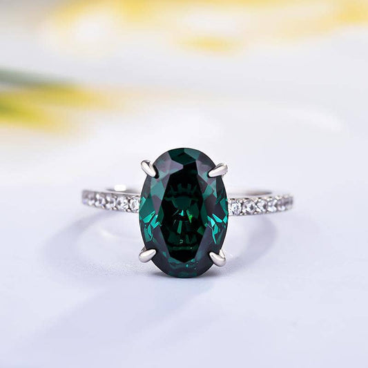 Oval Cut Emerald Green Simulated Diamond Engagement Ring-Black Diamonds New York