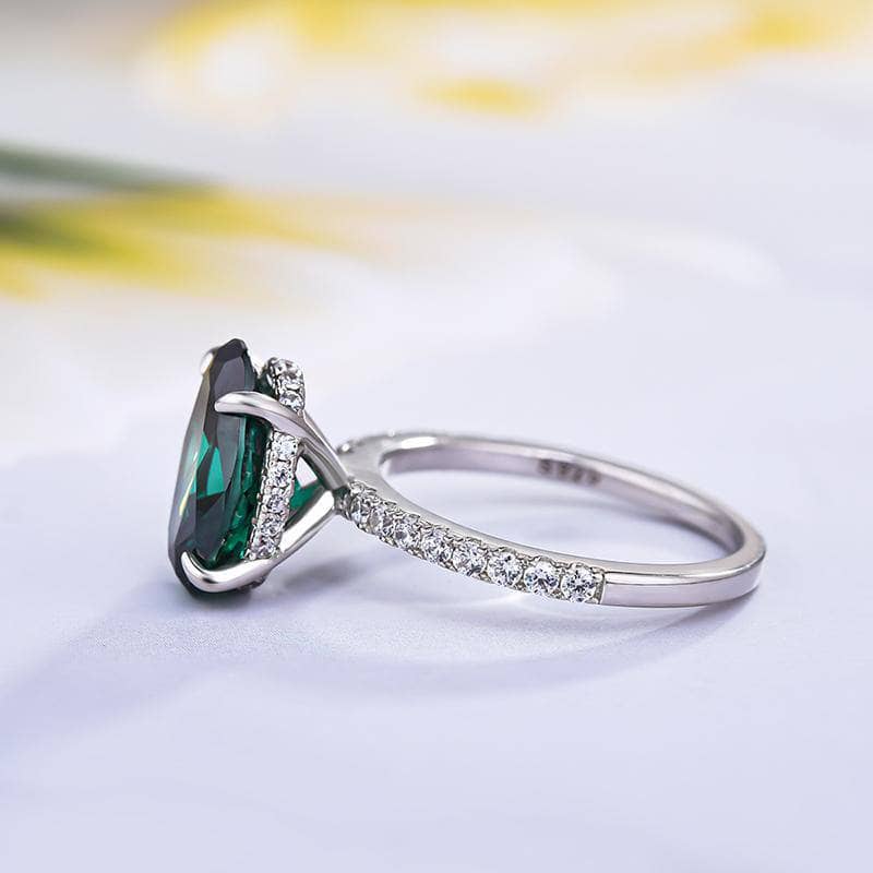 Oval Cut Emerald Green Sona Simulated Diamond Engagement Ring - Black Diamonds New York