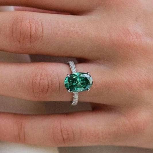 Oval Cut Emerald Green Simulated Diamond Engagement Ring-Black Diamonds New York