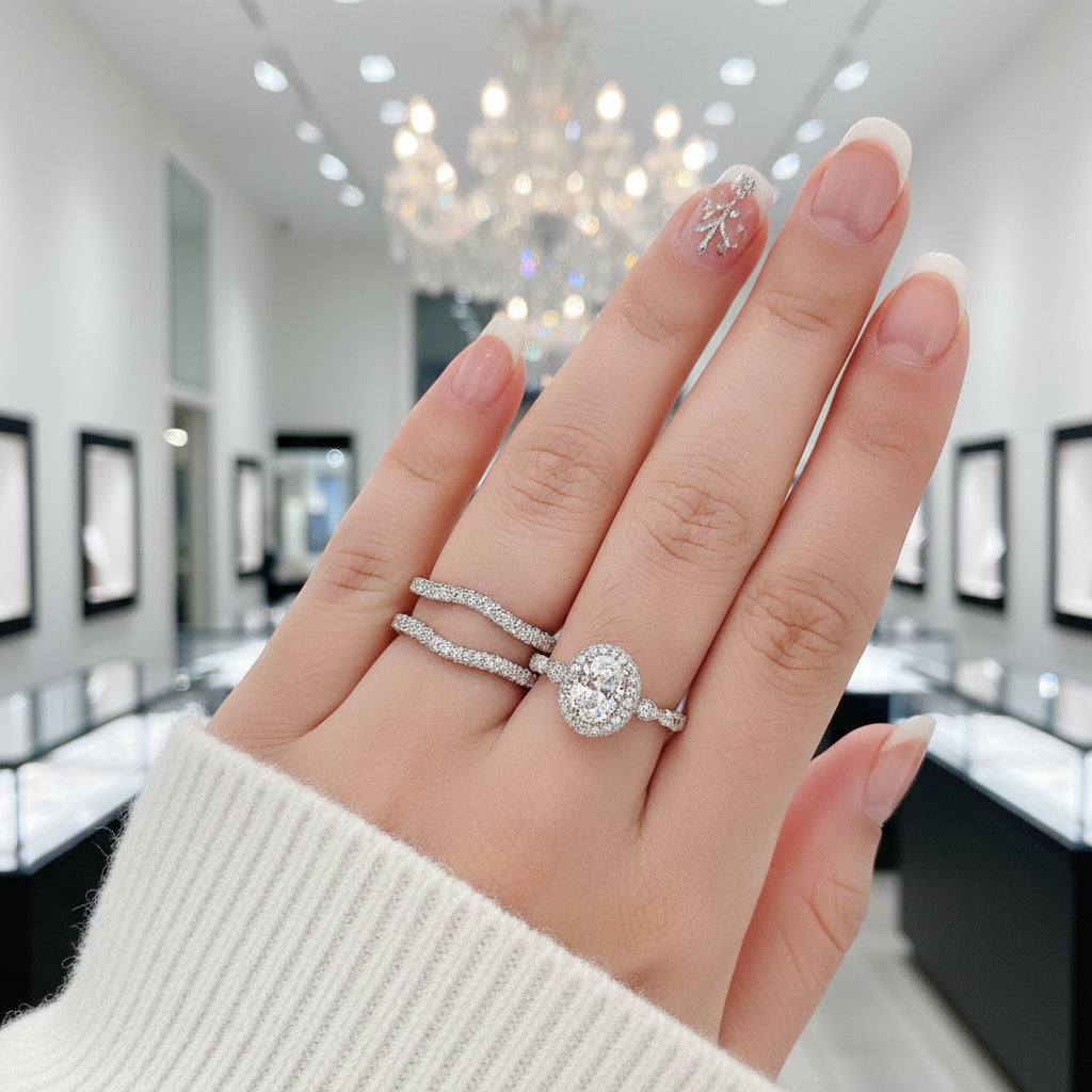 Oval Cut Diamond Option Halo Engagement Ring Set-Black Diamonds New York