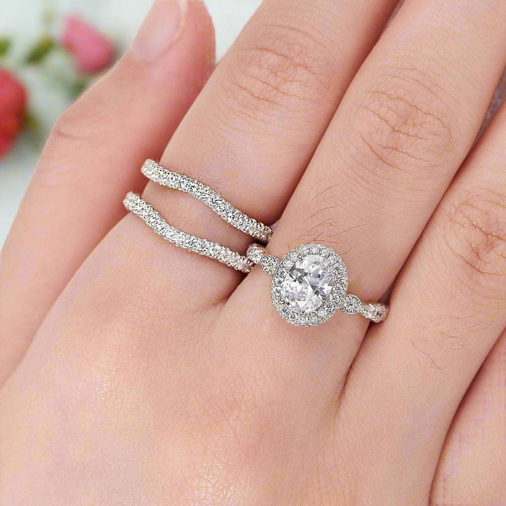 Oval Cut Diamond Halo Engagement Ring Set-Black Diamonds New York