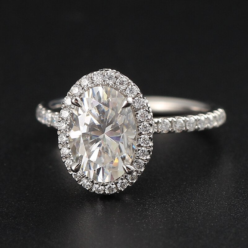 Oval Cut Halo Diamond 14k White Gold Engagement Ring-Black Diamonds New York