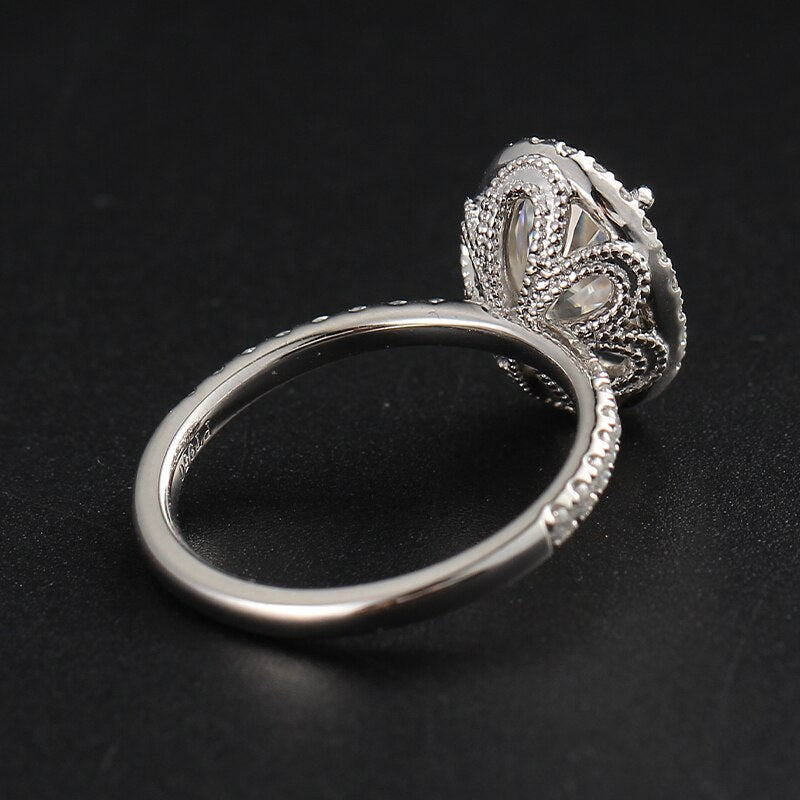 Oval Cut Halo Moissanite 14k White Gold Engagement Ring-Black Diamonds New York