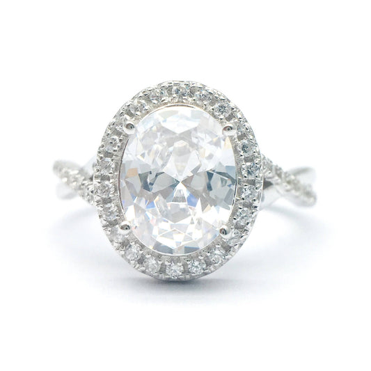 Oval Cut Moissanite Antique Halo Engagement Ring-Black Diamonds New York