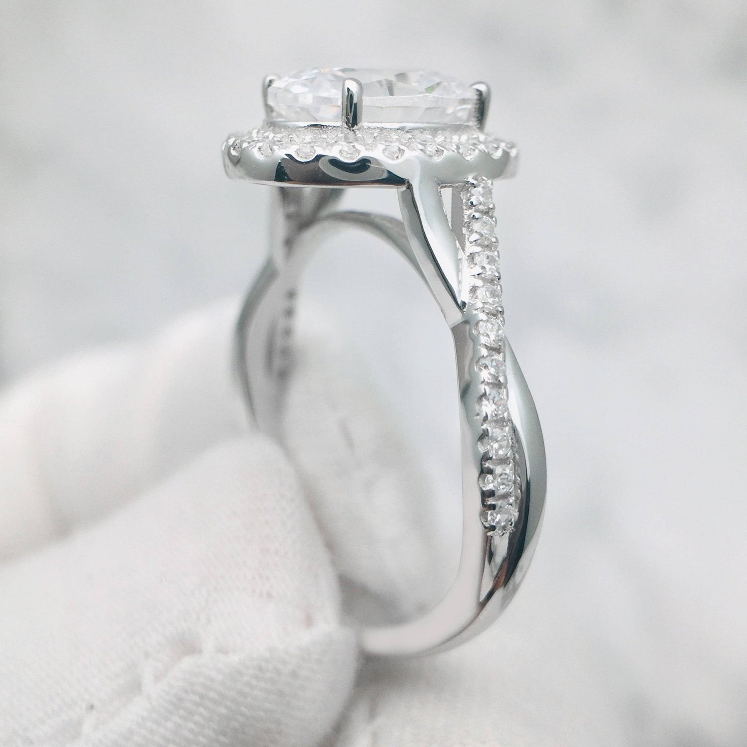Oval Cut Moissanite Antique Halo Engagement Ring - Black Diamonds New York