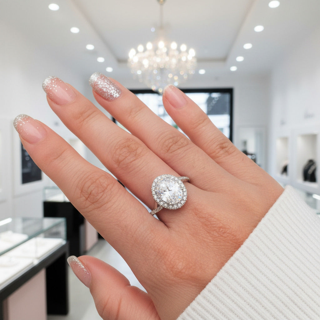 Oval Cut Diamond Antique Halo Engagement Ring-Black Diamonds New York