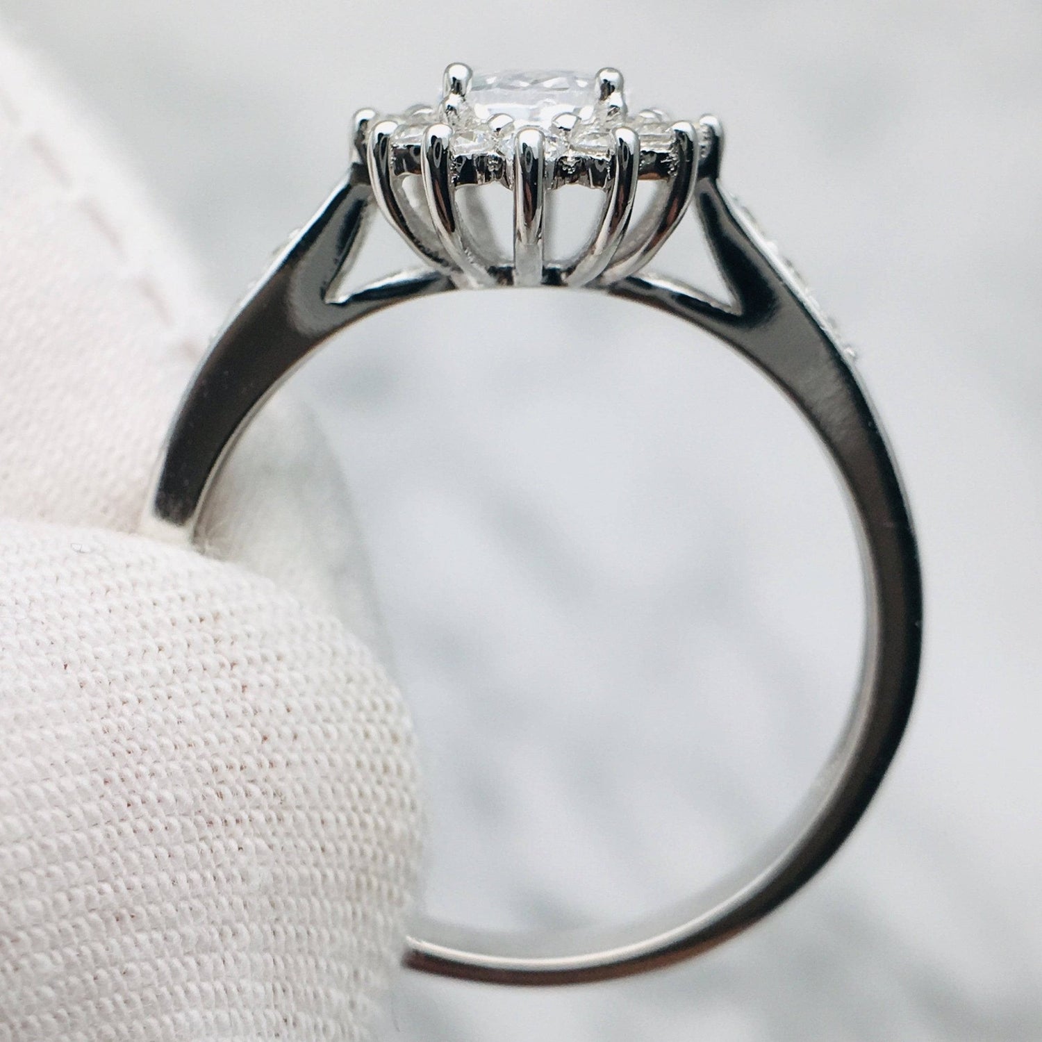 Oval Cut Moissanite Halo Art Deco Vintage Engagement Ring-Black Diamonds New York