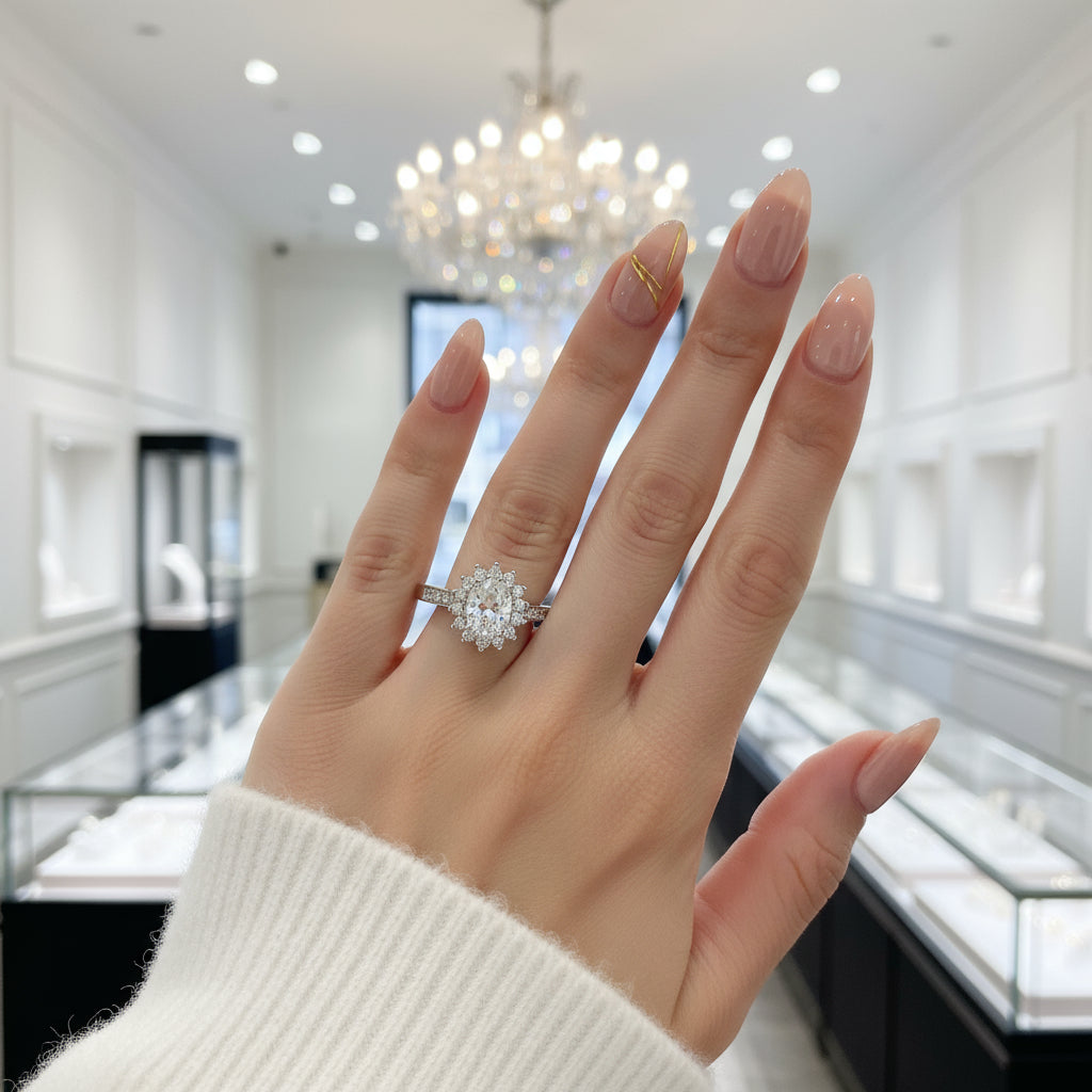 Oval Cut Diamond Halo Art Deco Vintage Engagement Ring-Black Diamonds New York