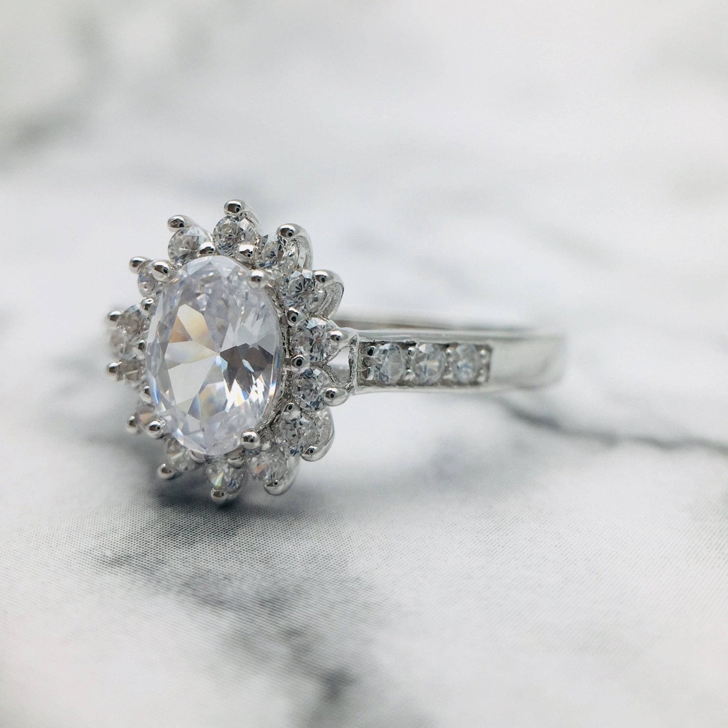 Oval Cut Moissanite Halo Art Deco Vintage Engagement Ring-Black Diamonds New York