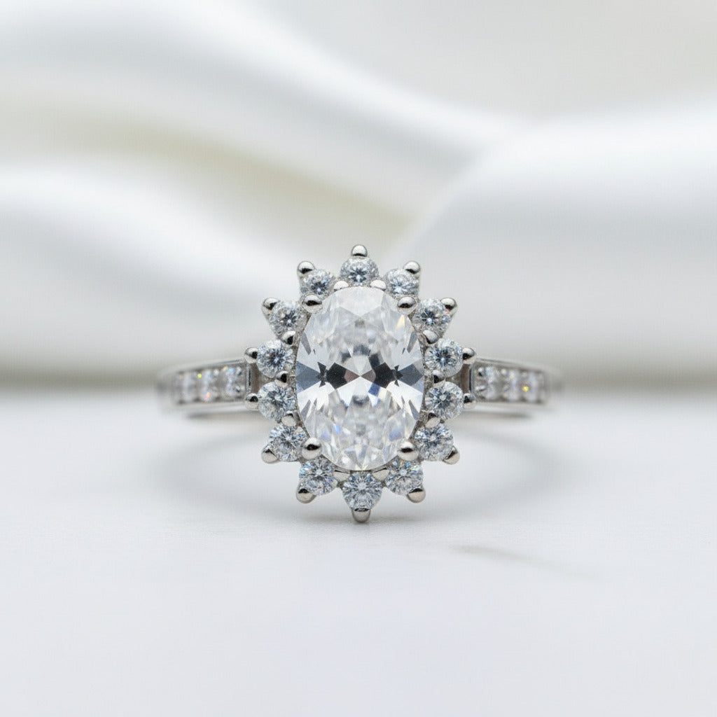 Oval Cut Diamond Halo Art Deco Vintage Engagement Ring-Black Diamonds New York