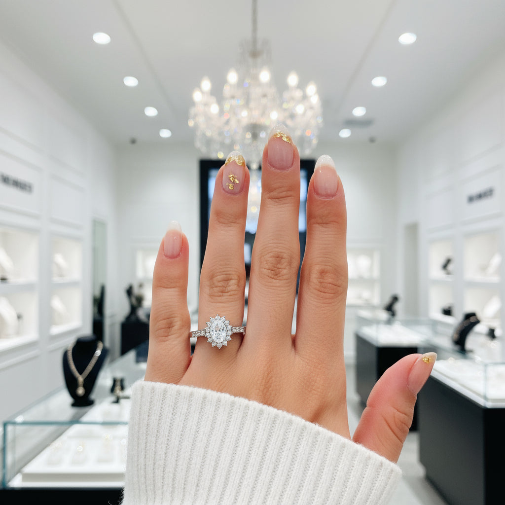 Oval Cut Diamond Halo Art Deco Vintage Engagement Ring-Black Diamonds New York