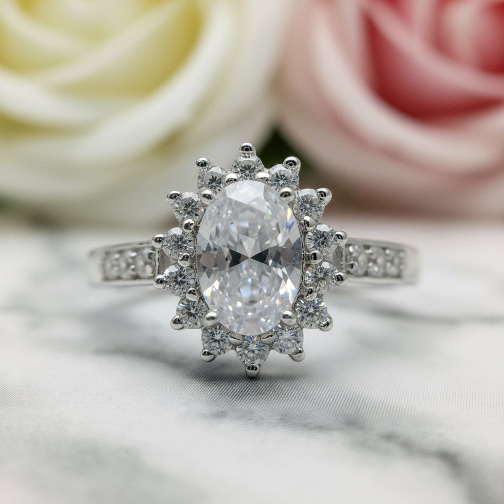 Oval Cut Diamond Halo Art Deco Vintage Engagement Ring-Black Diamonds New York