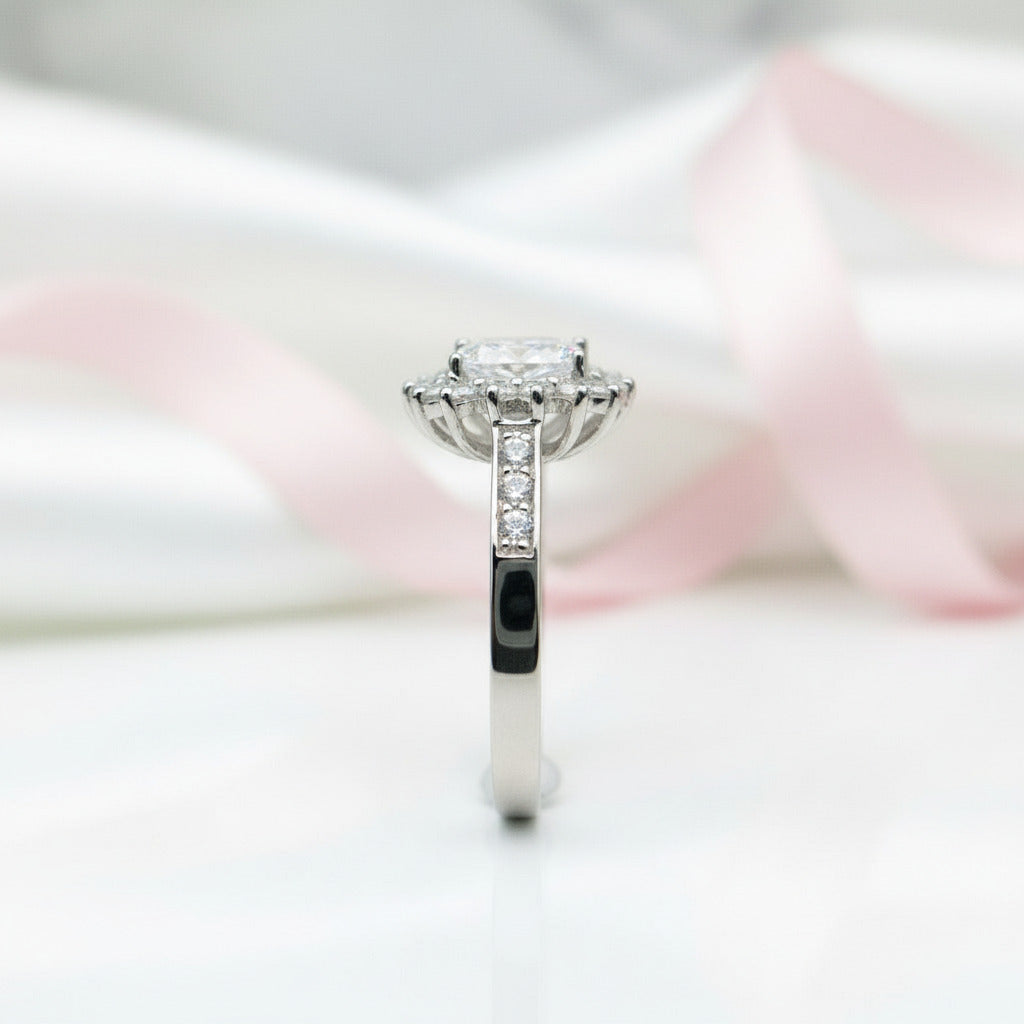 Oval Cut Diamond Halo Art Deco Vintage Engagement Ring-Black Diamonds New York