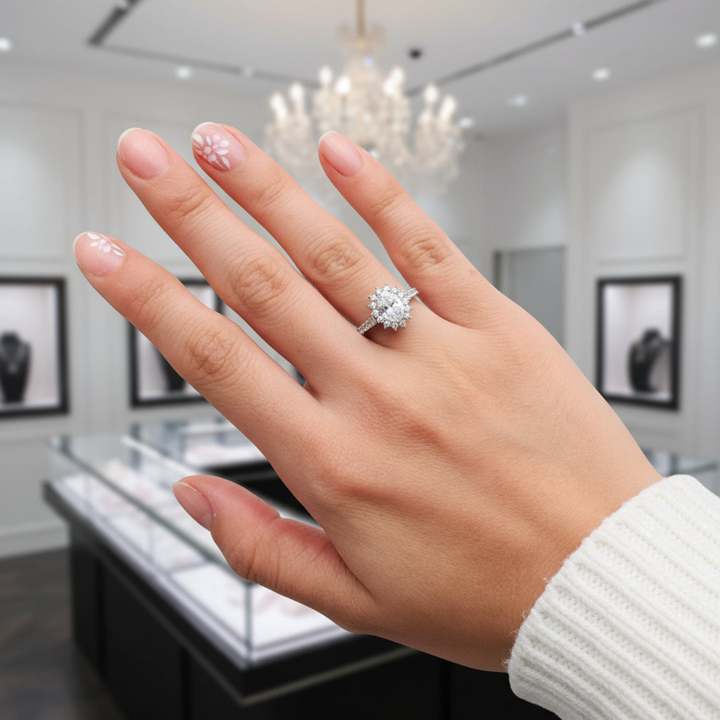 Oval Cut Diamond Halo Art Deco Vintage Engagement Ring-Black Diamonds New York