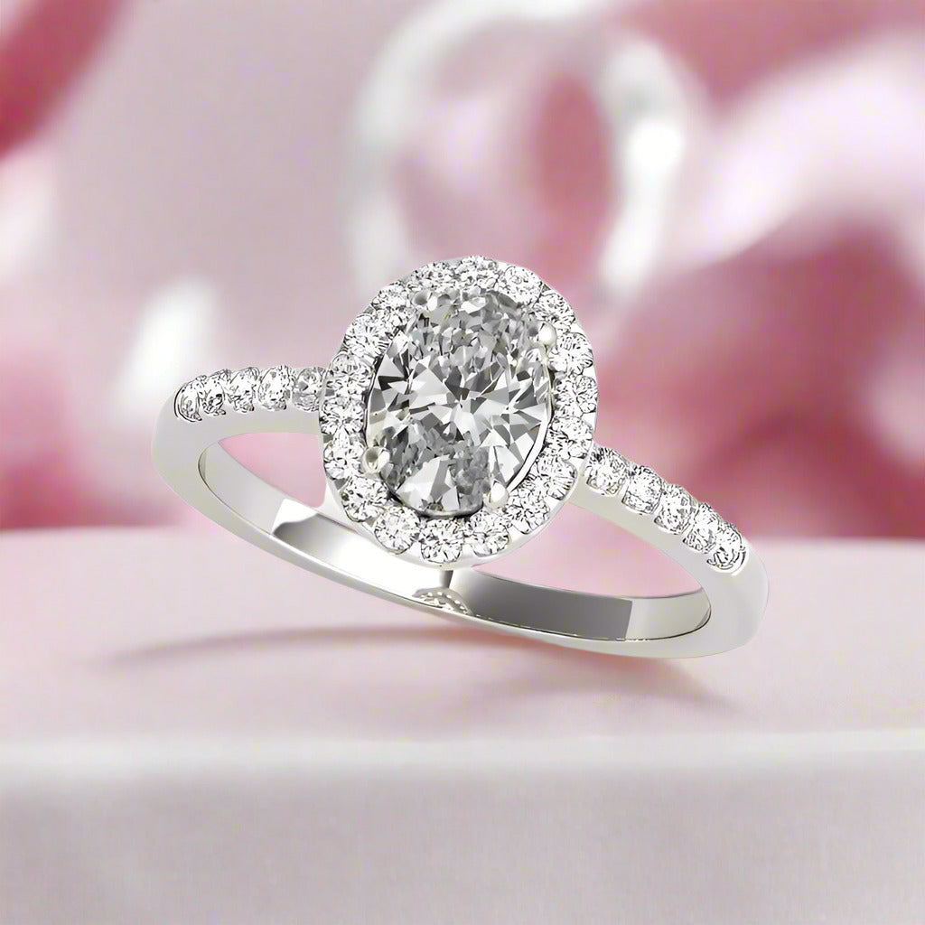 Oval Cut Diamond Halo White Gold Engagement Ring Set-Black Diamonds New York