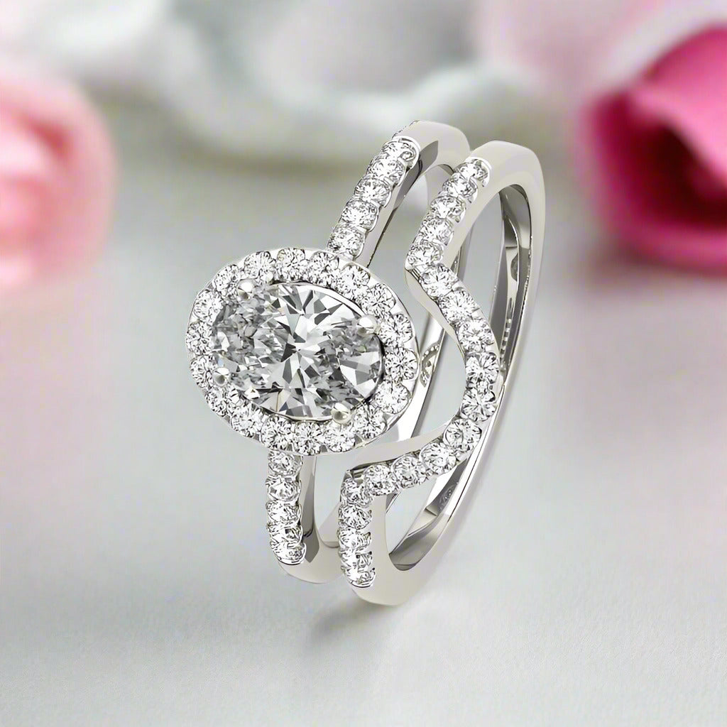 Oval Cut Diamond Halo White Gold Engagement Ring Set-Black Diamonds New York