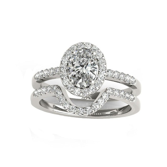 Oval Cut Moissanite Halo White Gold Engagement Ring Set-Black Diamonds New York
