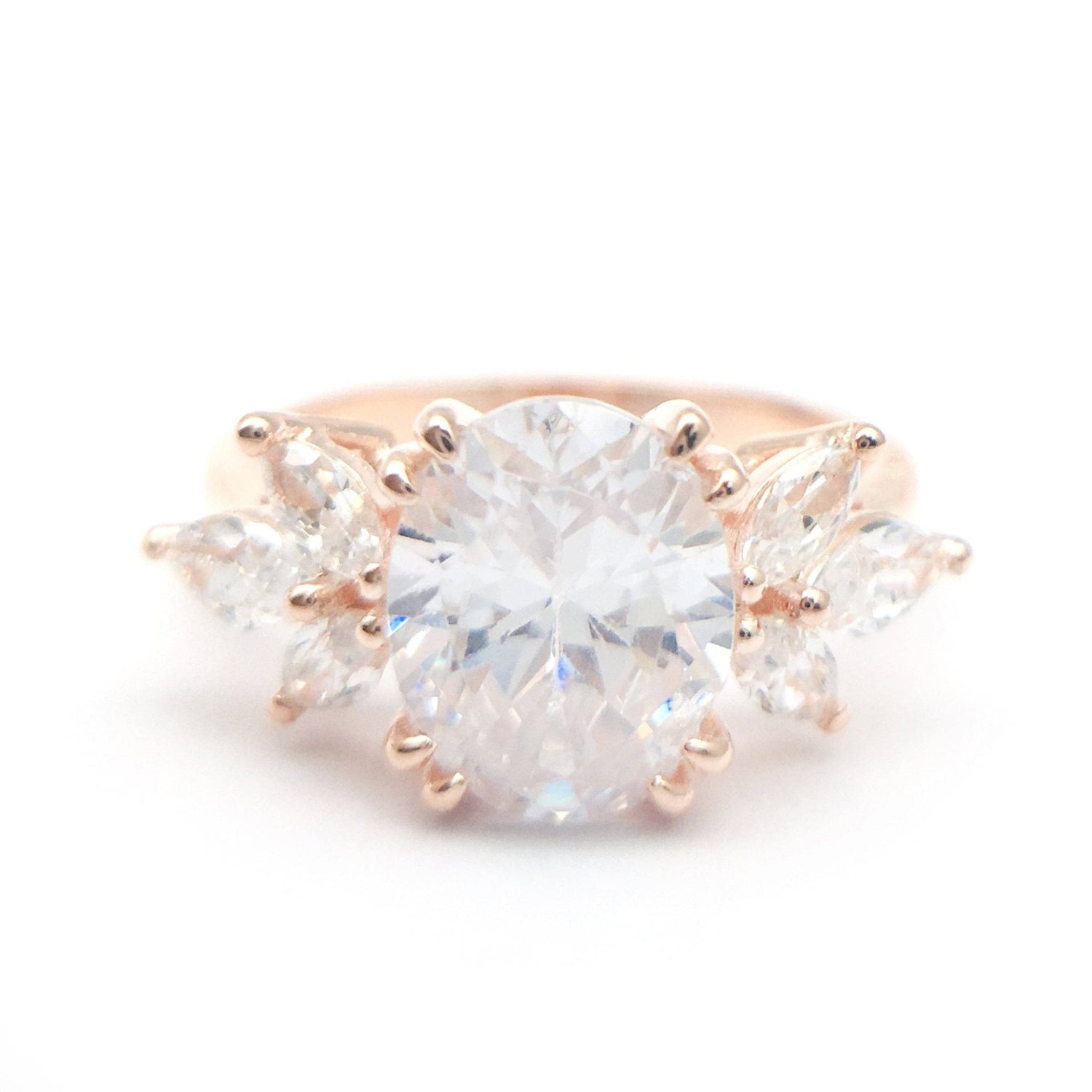 Oval Cut Moissanite Rose Gold Dainty Engagement Ring - Black Diamonds New York
