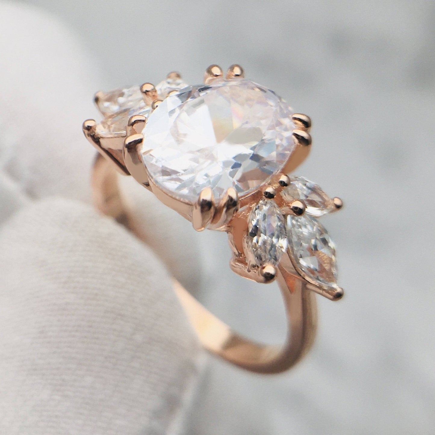 Oval Cut Diamond Rose Gold Dainty Engagement Ring-Black Diamonds New York