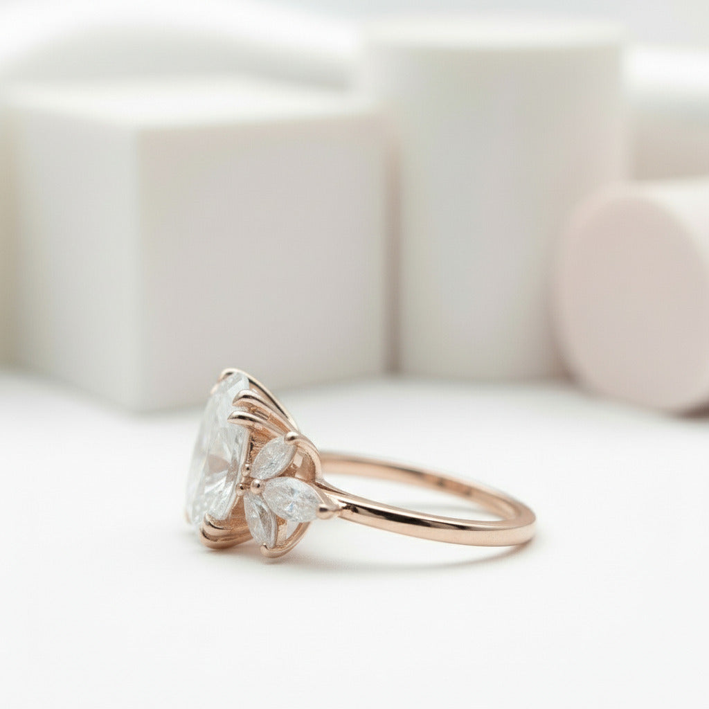 Oval Cut Diamond Rose Gold Dainty Engagement Ring-Black Diamonds New York