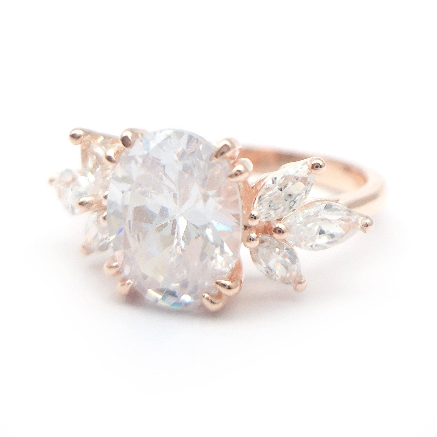 Oval Cut Diamond Rose Gold Dainty Engagement Ring-Black Diamonds New York