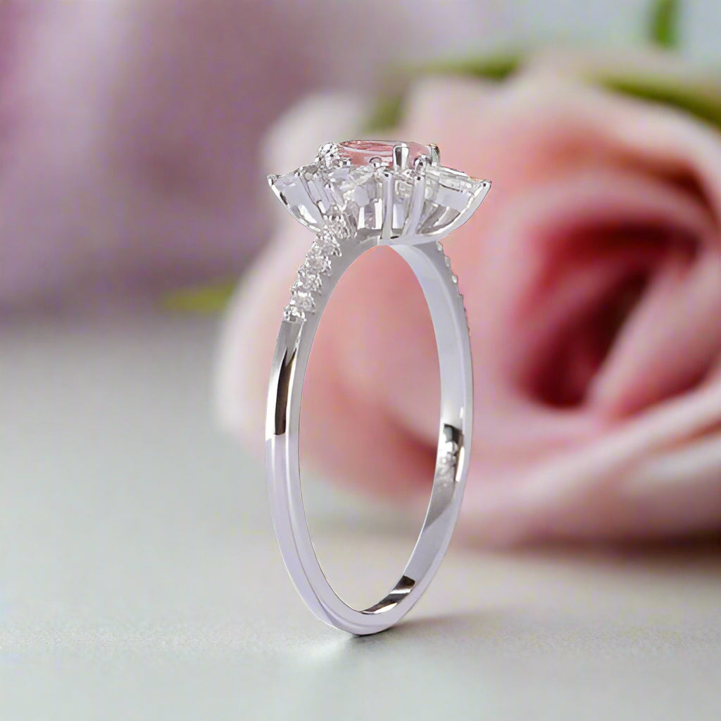 Oval Cut Morganite Gemstone Engagement Ring-Black Diamonds New York