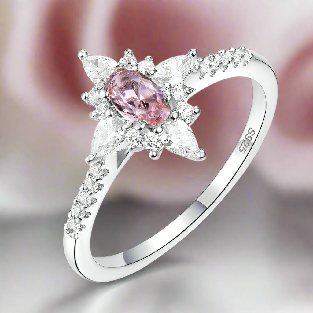 Oval Cut Morganite Gemstone Engagement Ring-Black Diamonds New York