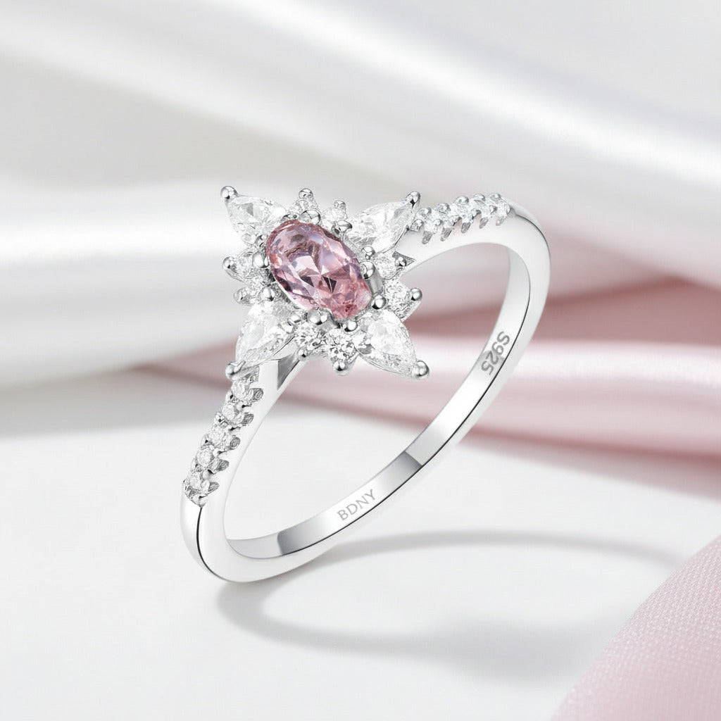 Oval Cut Morganite Gemstone Engagement Ring-Black Diamonds New York