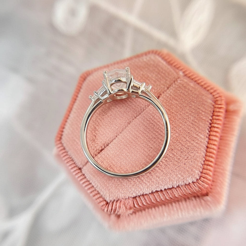 Oval Cut Natural Moonstone Engagement Ring-Black Diamonds New York