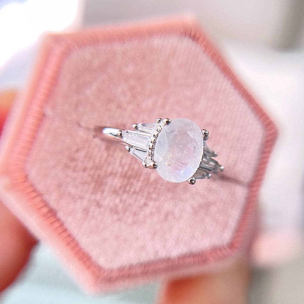 Oval Cut Natural Moonstone Engagement Ring - Black Diamonds New York