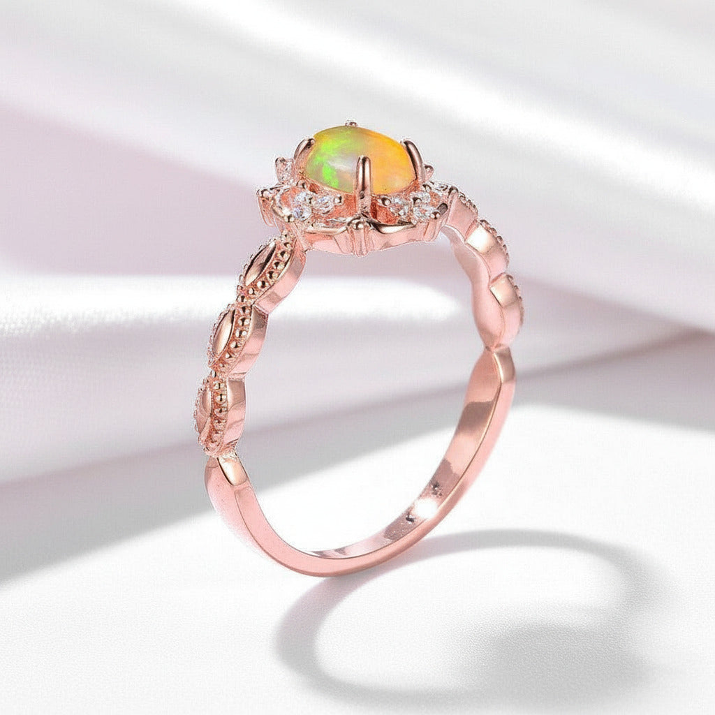 Oval Cut Opal Gemstone Ring-Black Diamonds New York