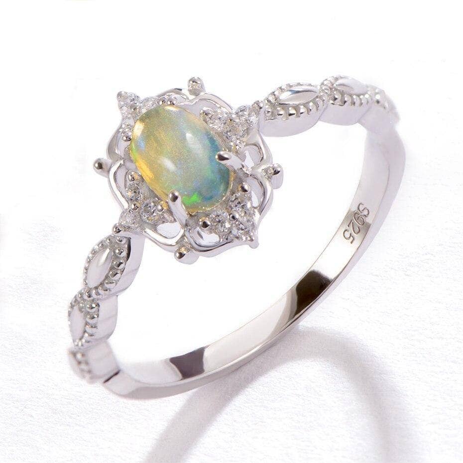 Oval Cut Natural Opal Gemstone Ring-Black Diamonds New York