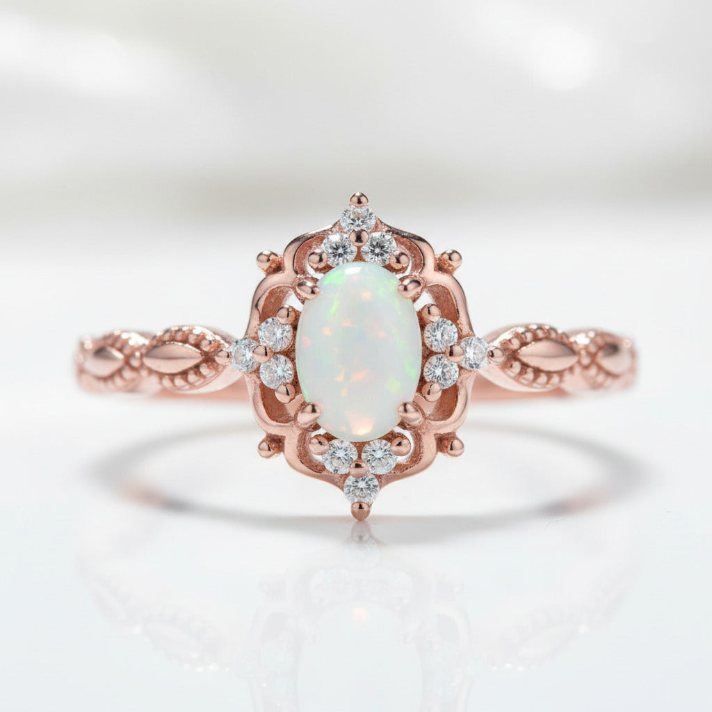 Oval Cut Opal Gemstone Ring-Black Diamonds New York