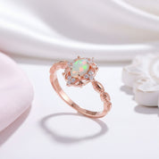 Oval Cut Opal Gemstone Ring-Black Diamonds New York