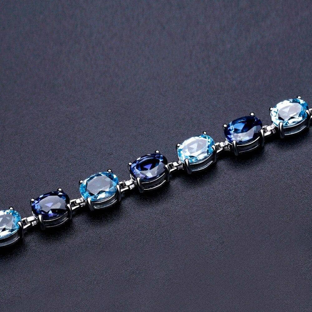 Oval Cut Natural Sky Blue Topaz with Mystic Quartz Bracelet-Black Diamonds New York