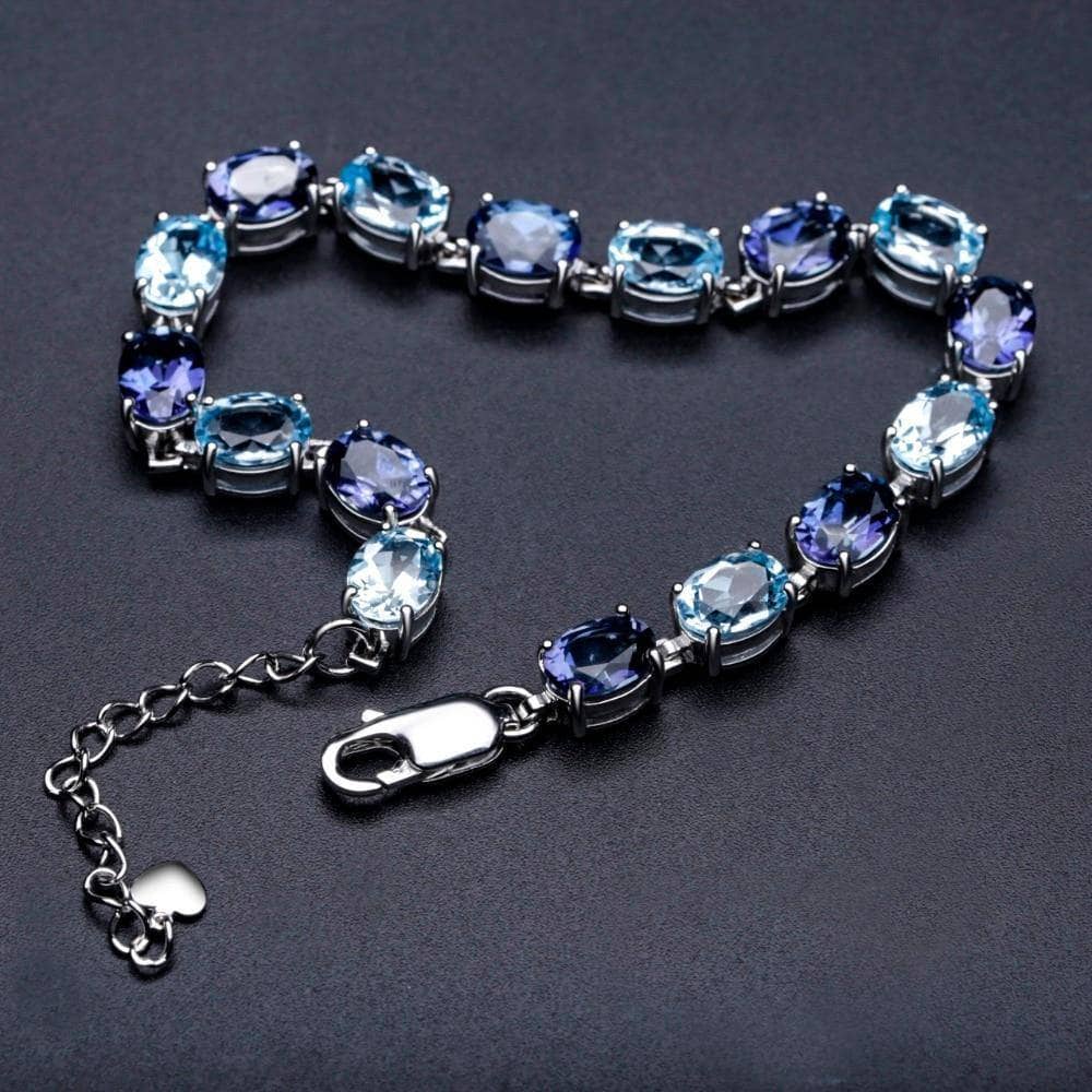 Oval Cut Natural Sky Blue Topaz with Mystic Quartz Bracelet-Black Diamonds New York