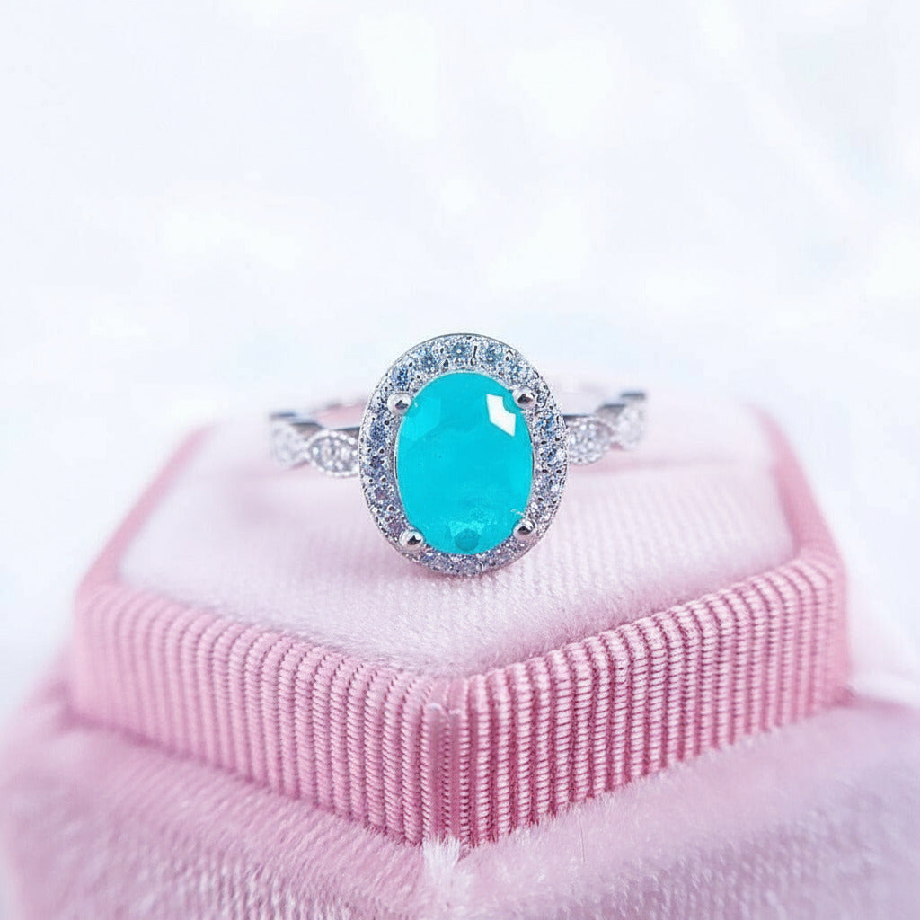 Oval Cut Paraiba Tourmaline Engagement Ring-Black Diamonds New York