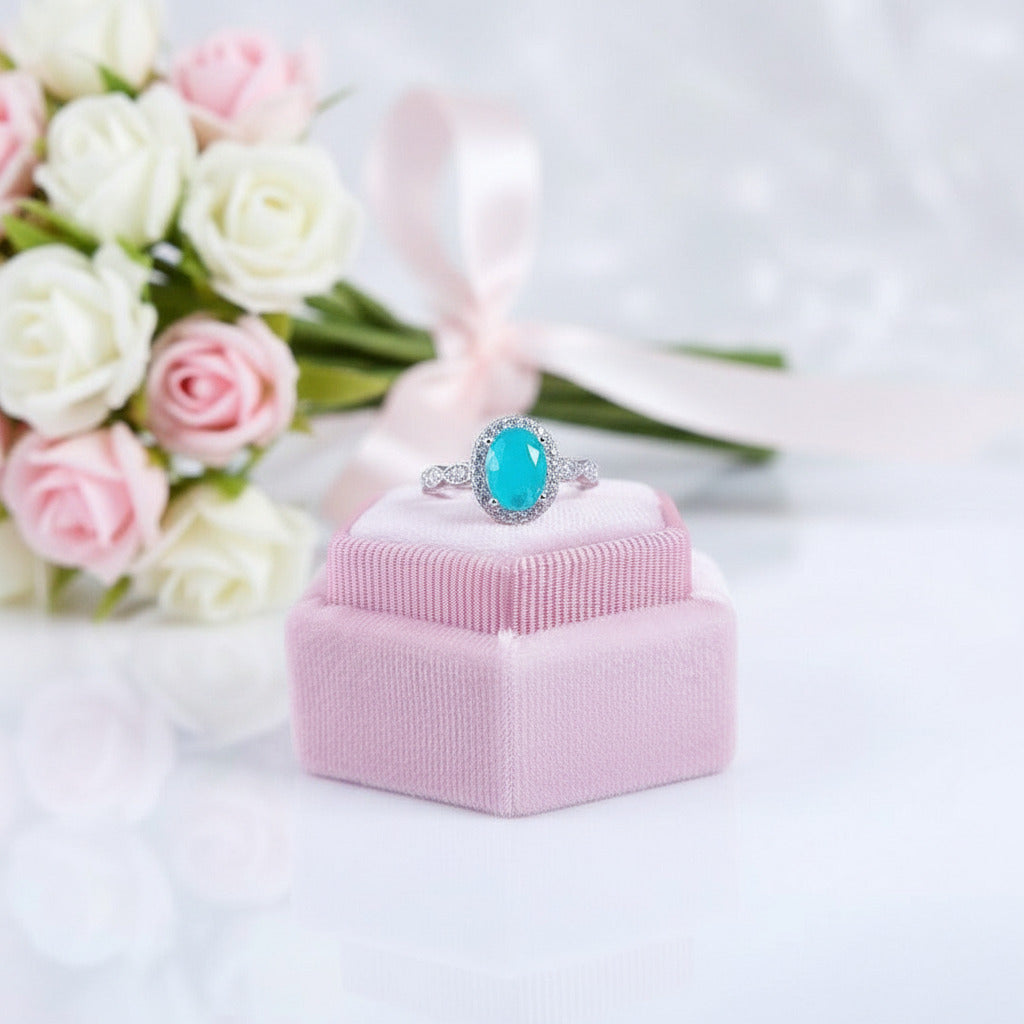 Oval Cut Paraiba Tourmaline Engagement Ring-Black Diamonds New York