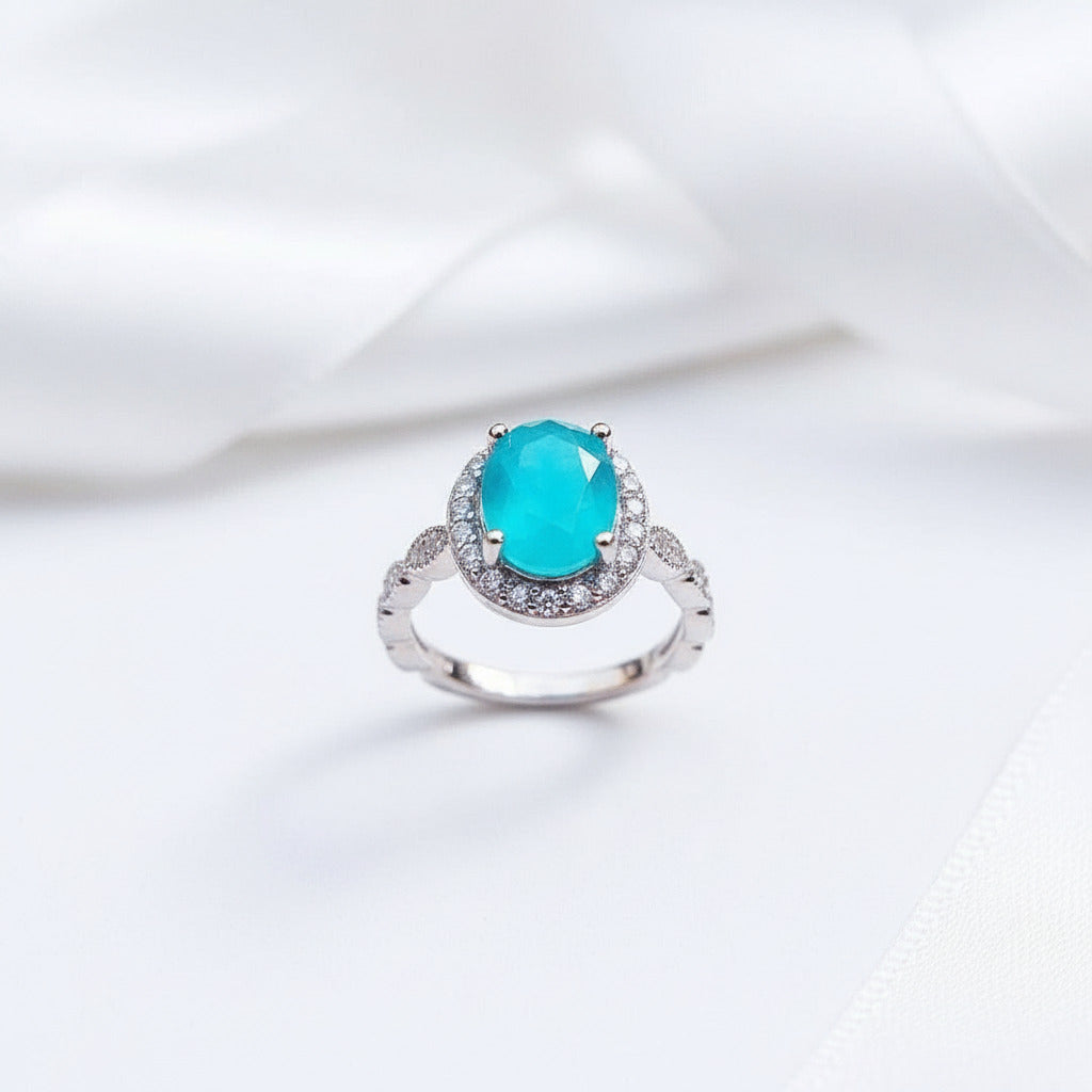 Oval Cut Paraiba Tourmaline Engagement Ring-Black Diamonds New York