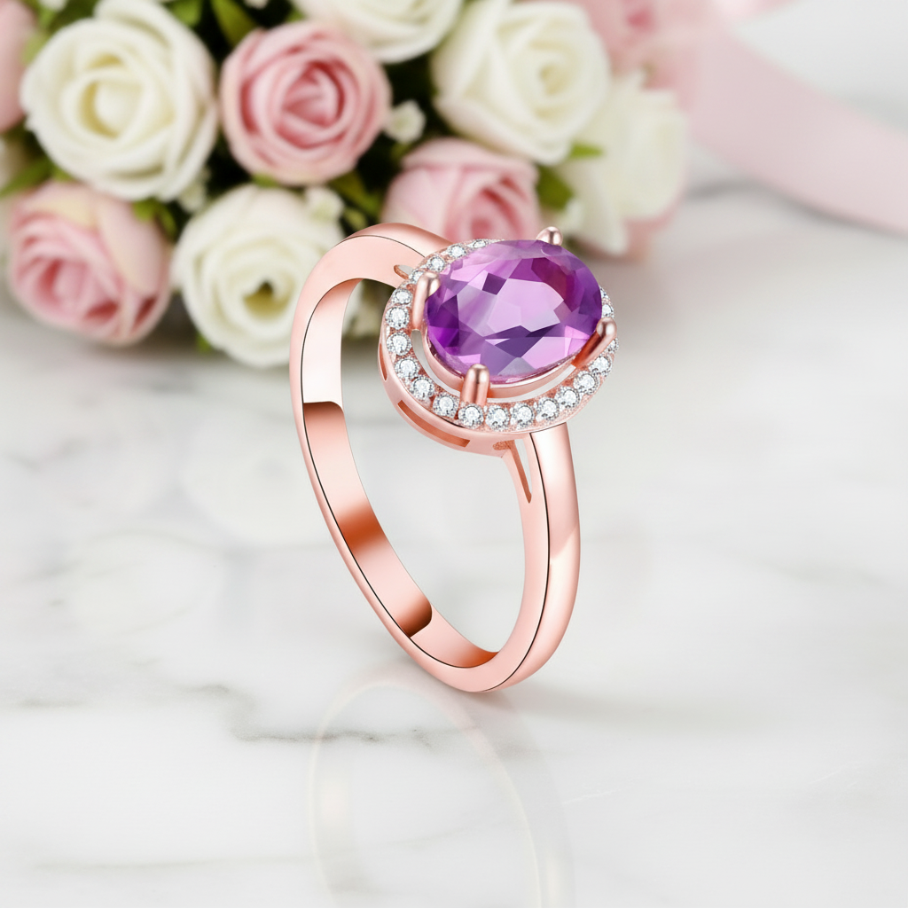 Oval Cut Purple Amethyst Ring-Black Diamonds New York