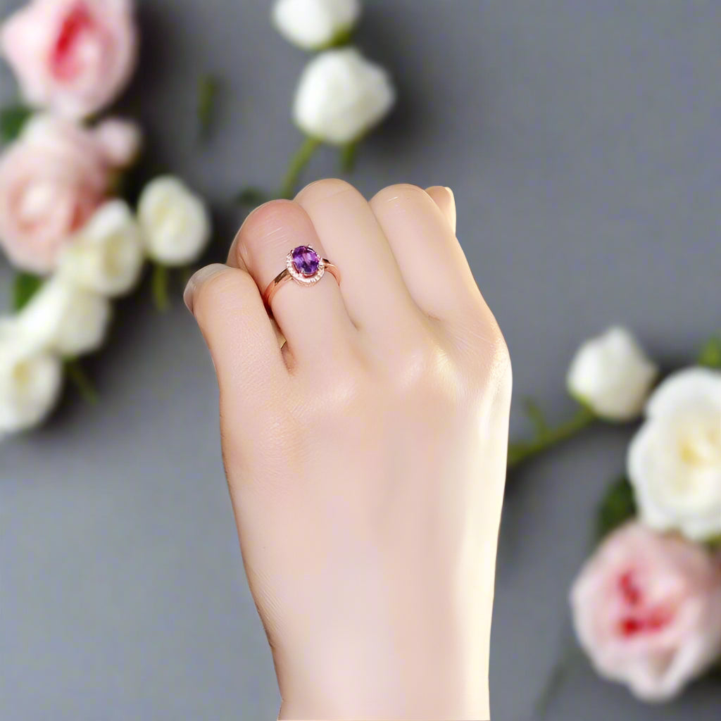 Oval Cut Purple Amethyst Ring-Black Diamonds New York